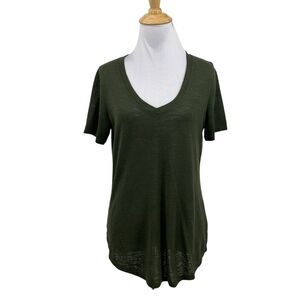 Athleta Shirt Womens S Small Avocado Slub V Neck Short Sleve Athletic Activewear
